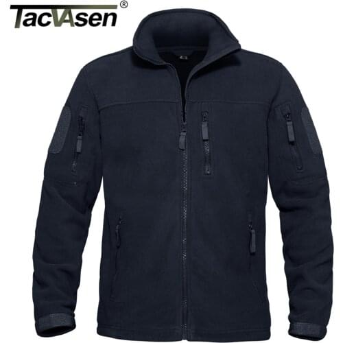 TACVASEN Zipper Pockets Mens Military Tactical Army Winter Fleece Jackets Hunting Outdoor Coats Full Zip Thermal Windbreaker