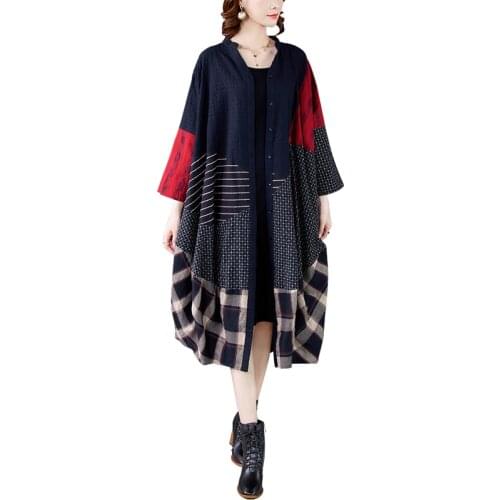 New Spring Autumn Windbreaker Dress Female Fashion Ethnic Cotton Linen Oversize Dress Women Medium Long Thin Trench Coat Ladies