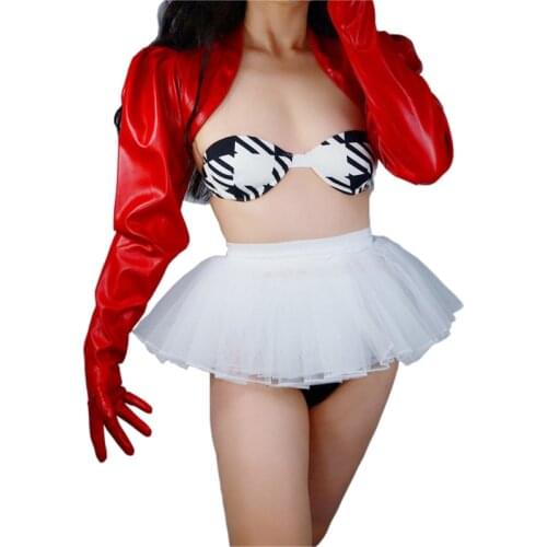 New 2021 BOLERO GLOVES Female Big Sleeve Puff Sleeves Top Long-Sleeve Sunscreen Faux Leather Women Long Gloves WPU297