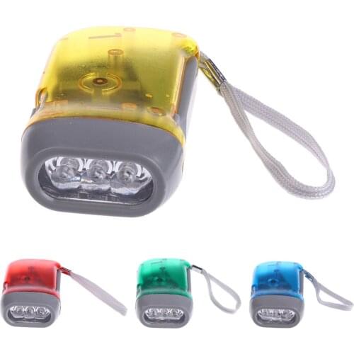Hand Crank Flashlight Immediate Light for Emergency Camping Home Car with 3 LED Pure White Light