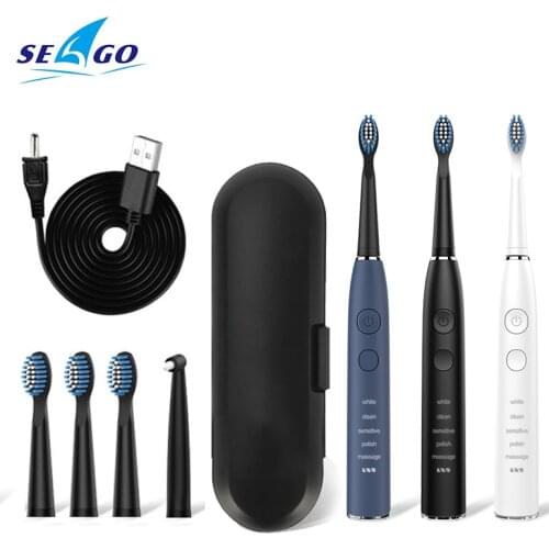 Seago Sonic Electric Toothbrush Teeth Cleaning Big Rechargeable Brush With 5 Brush Heads Soft Bristle 5 Cleanning Modes SG-575