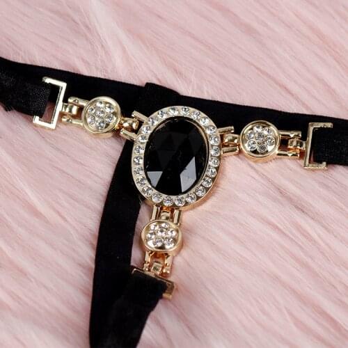 Sexy Lingere Black Diamond Decorated Porn Sexy Panties Crotchless Panties Micro Mini Thong Sex Wear For Women