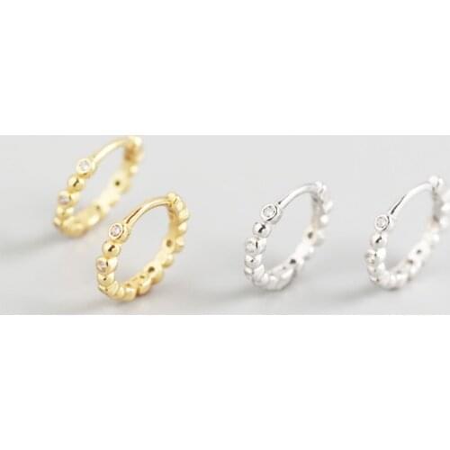 WTLTC 925 Sterling Sliver Beaded Hoop Earrings 8mm Round Dotted Hoops Earrings Minimal Tiny Ball i Ear Piercing Earrings Initial