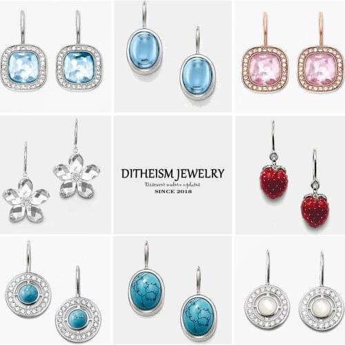 Blue Oval Opal Swan Neck Drop Earrings, 2018 New Fashion Jewelry Classic 925 Sterling Silver Gift For Women