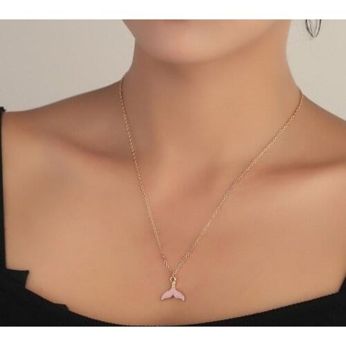 Chic Pink Enamel Mermaid Tail Pendant Necklaces for Girls Women Sweet Fish Choker Trendy Sweater Collar Accessories