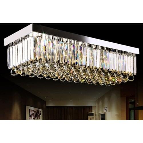 Led chandelier light E14 Bulb 95-245v waterproof driver laser Metal base K9 crystal Rectangle design Living room