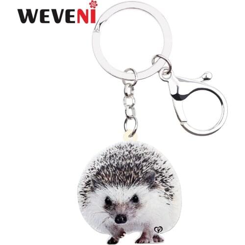 WEVENI Acrylic Cute Hedgehog Key Ring Keychain Wild Protected Animal Jewelry For Women Girls Bag Car Charms Decoration