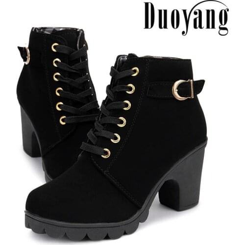 Winter women boots 2021 spring autumn Lace-up vintage Hoof heels boots women boots woman ankle boats platform ladies shoes woman