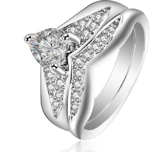 2Pcs 925 Sterling Silver Wedding Rings For Women AAA CZ Engagement Ring Set Classic Jewelry Size 5-10 Fine