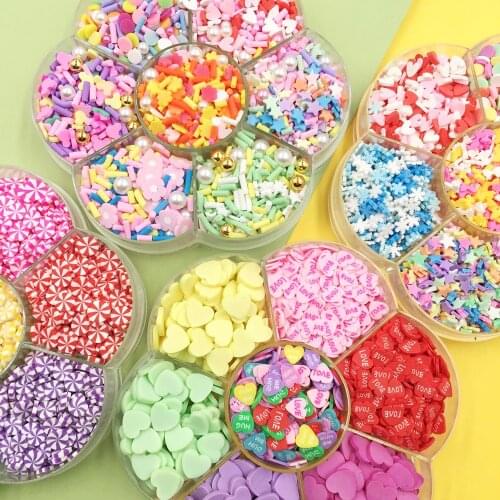 1Box Mixed Polymer Hot Soft Clay Sprinkles Colorful Candy Love Heart Slice for DIY Crafts Tiny Cute plastic klei Accessories