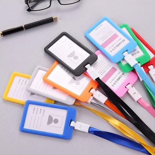 1pcs name card Credit Card Holders Women Men PU Bank Card Neck Strap Card Bus ID holder students Identity badge with lanyard