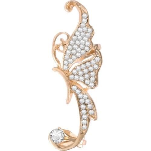 1 pc Women Clip Earrings Rhinestone Butterfly Shaped Earrings Metallic Ear Clip Exquisite Romantic Elegant 2019