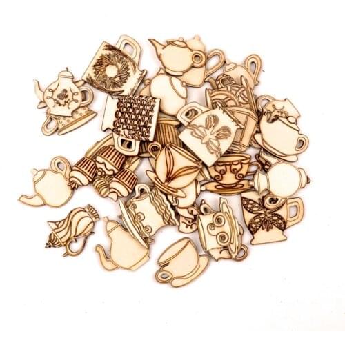 Wooden European Style Palace Cup kettle Pattern Handmade Crafts Accessory Home Decoration Scrapbookings DIY 30-45mm 10Pcs MZ320