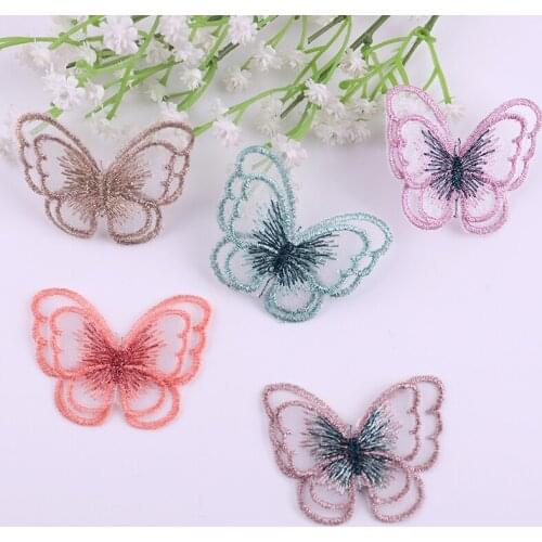 10pcs New Color 5cm Double Layer 3D Embroidery Butterfly Cloth Stickers Accessories DIY Manual Headband Hairpin Cloth Patches