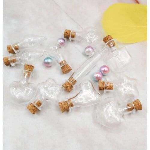 10pcs/lot Heart/Tube/Square/Water Drop/XO/Flat/Flower/Star Mix Shape Mini Glass Bottles with Clear Cork Stopper Tiny Vials Jars