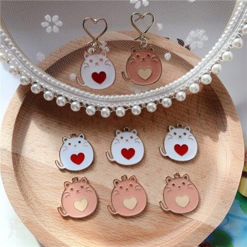 10pcs/pack Fat Cute Cat Animal Enamel Charms Handmade Craft Metal Charms for Keychains Earring DIY Jewelry Making 23mm