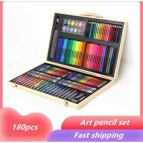 180 wooden box painting set children student colore pencils watercolor pens oil pastels crayons art painting stationery gift box