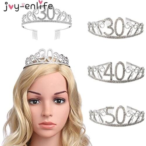 30th Birthday Silver Digital Crown Birthday Party Accessories Rhinestone Headwear 30th 40th 50th Wedding Anniversary Decoration