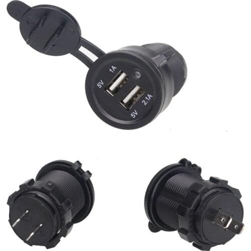 5PCS X Freeshipping 12-24V Motorcycle Dual USB Socket Charger Power Adapter Outlet Power Mobile Phone Charger with LED CE