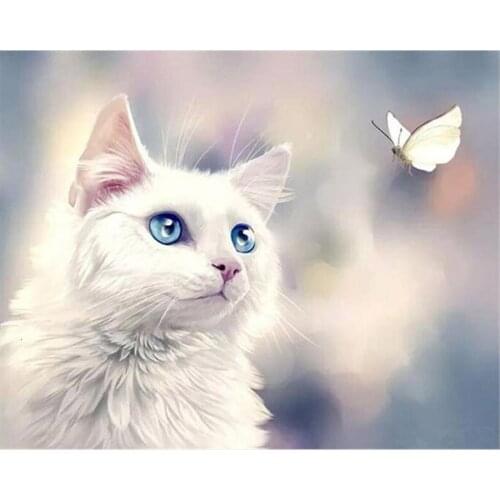 5D Diamond Painting Cat And Butterfly DIY Full Round Drill Cross-stitch Kits Embroidery Rhinestones Home Decor