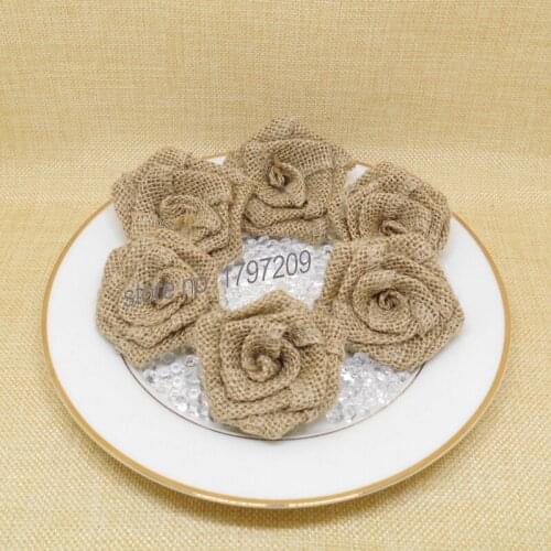 8pcs/lot Natural Jute Burlap Hessian Flower Rose Handmade Vintage Wedding Decoration Party Decoration Hat Craft DIY Accessories