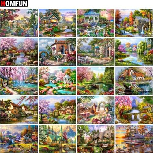 HOMFUN Full Square/Round Drill 5D DIY Diamond Painting "Landscape House" 3D Diamond Embroidery Cross Stitch Home Decor Gift