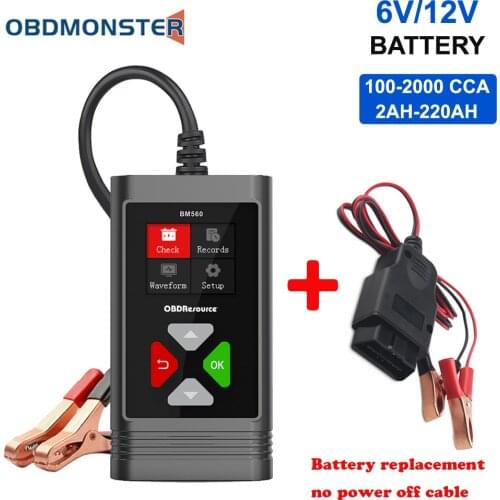 BM560 Car Motorcycle Battery Tester 12V 6V Battery System Analyzer 2000CCA Charging Cranking Test Tools Reverse Protection