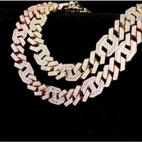 GUCY Miami Prong Set Cuban Chains Necklace For Men Hip Hop Iced Out Paved Bling Baguette Zircon Rapper Necklace Jewelry