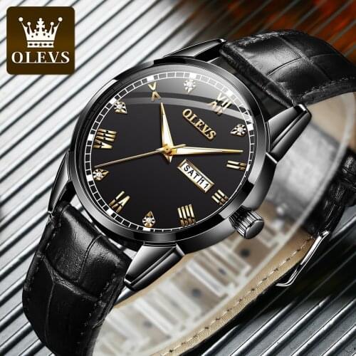 OLEVS Quartz Watch for men Top Brand Luxury Fashion Business watches Leather Waterproof man Sport Wristwatch Relogio Masculino
