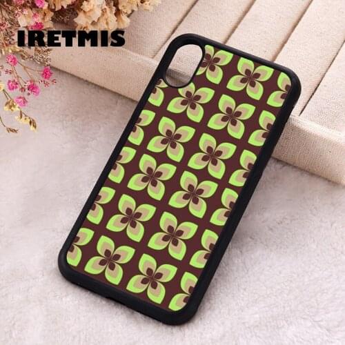 Iretmis 5 5S SE Phone Cover Case for iPhone 6 6S 7 8 Plus X Xs XR 11 12 Mini Pro Max Rubber Retro Seventies Floral Pattern Green