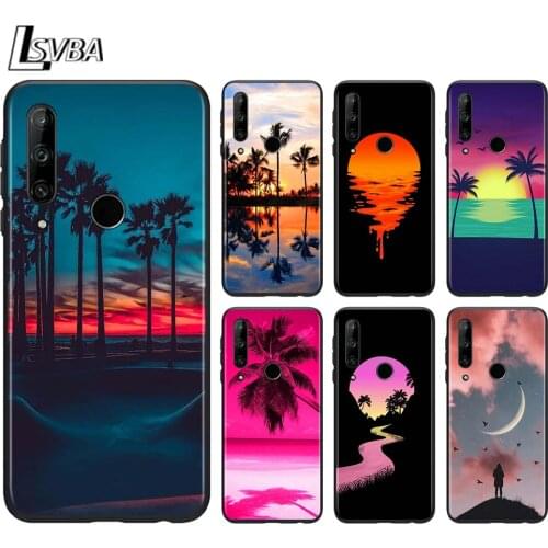 Palm trees Summer beach for Honor 30 20 10 9A 9C 9S 9N 9X 9 8A 8C 8S 8X MAX 8 7A 7C 7S 7 Pro Lite Soft Black Phone Case