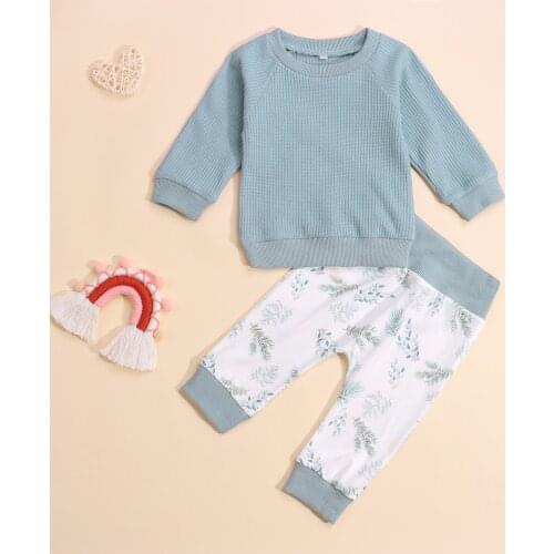 2Pcs Kids Spring Tracksuit, Splicing Color Long Sleeves Pullover + Floral/Whale Casual Pants for Little Boys, Girls, 0-24 Months