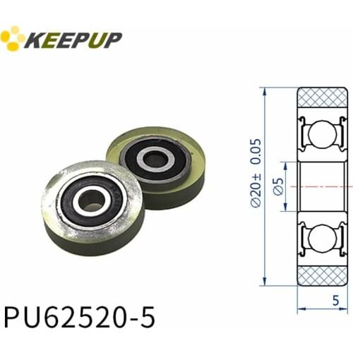 Diameter 20mm, PU polyurethane bearing ,Rubber coated soft pulley/Roller ,width 5mm