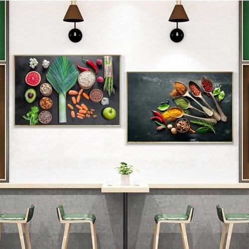 Seasoning Spice Powder Kitchen Wall Art Food Painting Picture Poster Modern Background Printing Restaurant Decoration Painting