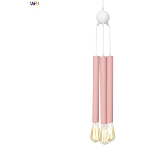 IWHD Creative Pink 3 Lights LED Pendant Lights Retro Nordic Hanglamp Simple Hanging Lamp Vintage Fixtures For Home Lighting