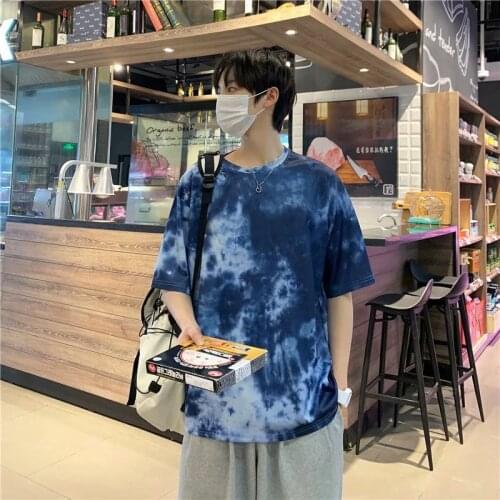 2021 Summer New Hot Hip-Hop Street Fashion T-Shirt Tops T-Shirt Men Tie-dye Casual Round Collars Short Sleeve T-Shirt Men