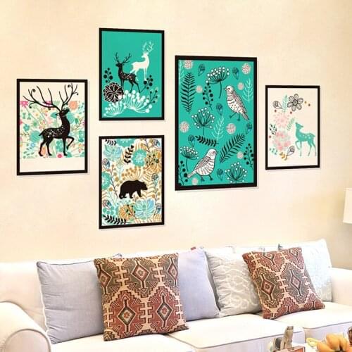Wall sticker bedroom living room stairs sofa background wall decorations creative european hand painted forest animal frame