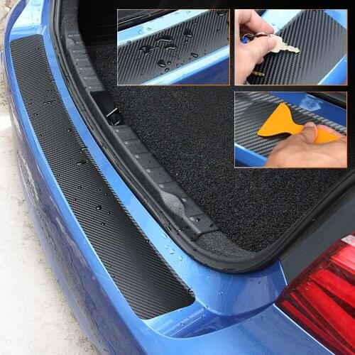 Carbon Fiber Car Trunk Rear Bumper Protect Sticker for radio 2 din android volvo v70 bmw e61 skoda rapid fiat bravo subaru