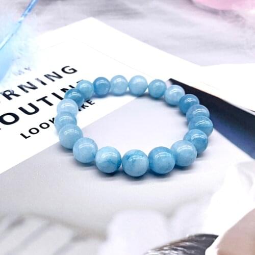 Natural Aquamari Bracelet Single Crystal Elastic Romantic Crystal Yoga Blue Bracelet Woman Jewelry 4,6,8,10,12mm Beads
