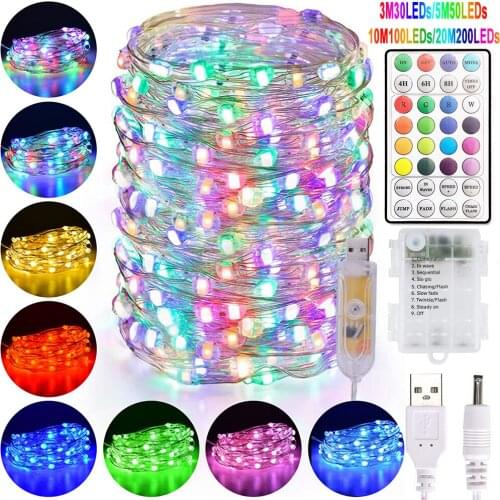 New Battery Powered 3M 10M 20M RGBW Led String Lights Copper Wire Fairy Garland For Christmas Party Home Interior DecorationD30
