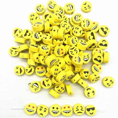 New 30pcs 10mm Yellow Smiling Face Beads Polymer Clay Spacer Loose Beads for Jewelry Making DIY Bracelet Accessories #40