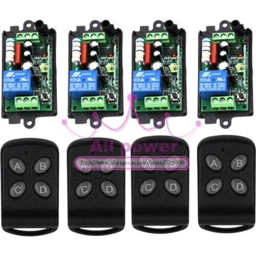 New product AC220V 1CH RF Wireless Remote Control Switch system 220V relays receiver*4 remote control waterproof transmitter*4