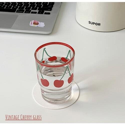 Lovely Cherry Glass Retro Girl Heart Home Water Cup Printing Milk Coffee Cup