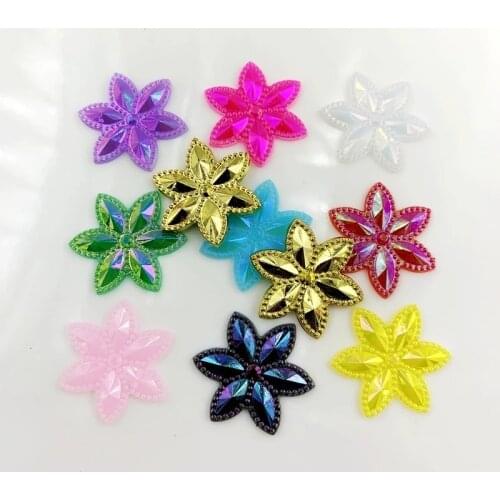 Wholesale 144pcs 24mm Flowers stones and AB crystals flat back Acryl Rhinestone applique DIY Wedding Dress Beads -HA82*12