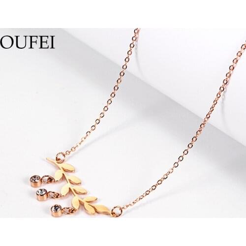 OUFEI Stainless Steel Necklace crystal Rose gold leaf for woman Necklace fashion Simple Advanced accessories 2019 wholesale