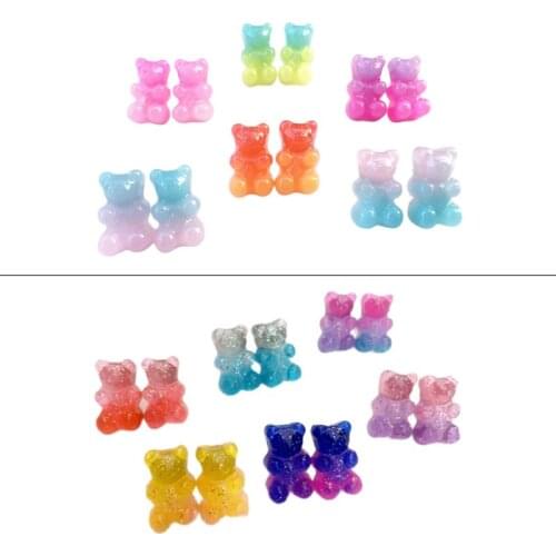 6 Pair Fashion Lovely Candy Color Cartoon Sweet Resin Gummy Bear Earrings Little Animal Charms Ear Studs Women Jewelry E56A