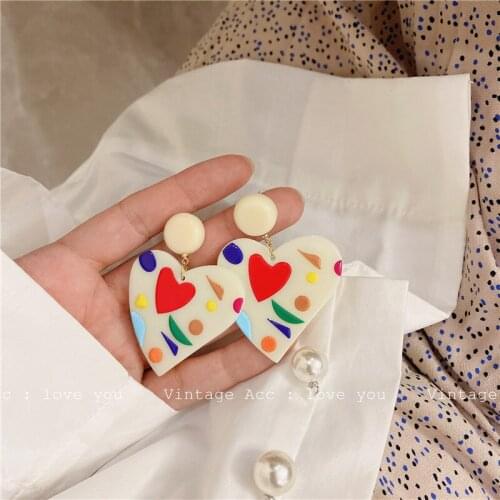 DUTRIEUX Vintage Acrylic Rainbow Love Palette Earrings Girly Style Earrings Love Exaggerated Earrings