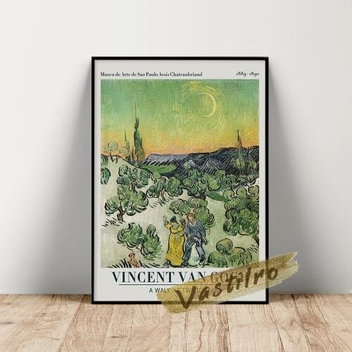 Vincent Van Gogh Museum Exhibition Poster, Gogh Vintage Landscape Character Art Prints, Van Gogh A Walk At Twilight Oil Painting