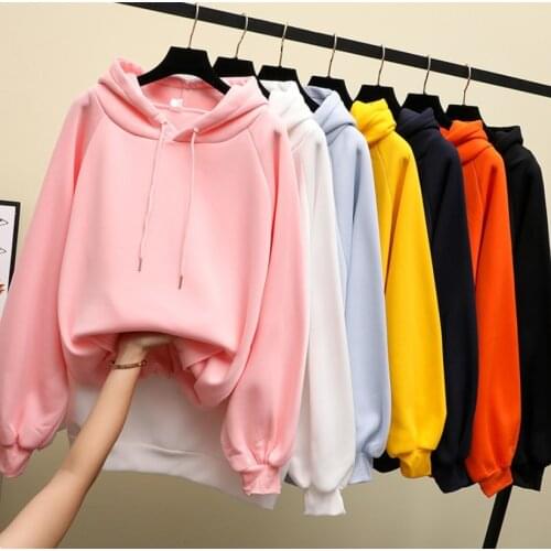 Autumn and winter new womens hoodie sweatshirt long-sleeved yellow female loose thick coat hoodies hoody clothes black top