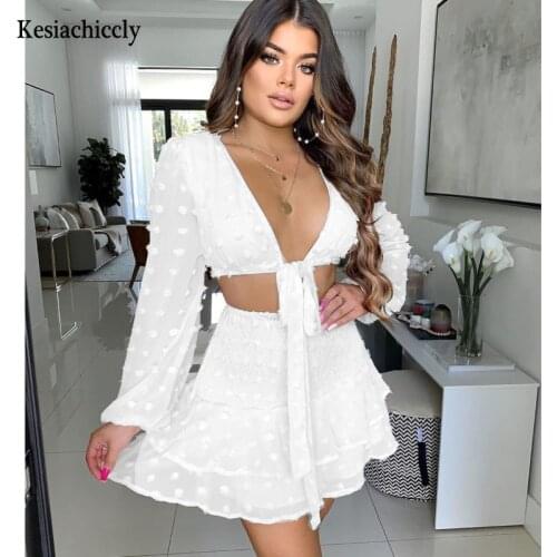 Kesiachiccly Embroidery long sleeve lace up women dress Vintage v neck sexy dress Elegant ruffle spring summer white dress